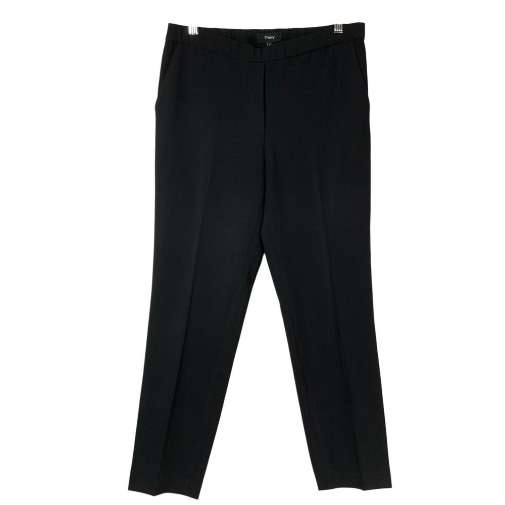 Theory Treeca Black Trousers 0 Pull On Modern Crepe Elastic Waist Pockets